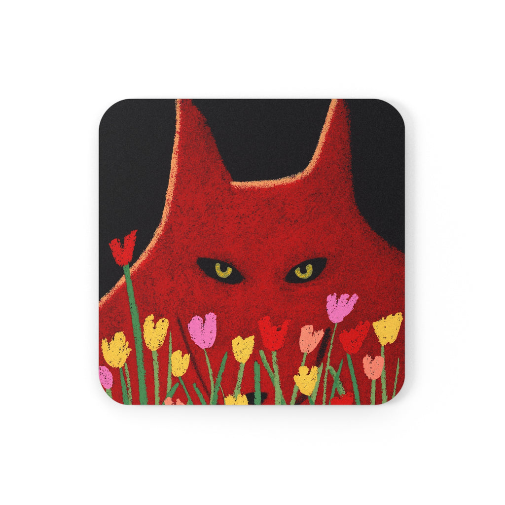 Single Red Wolf w/Flowers Coaster