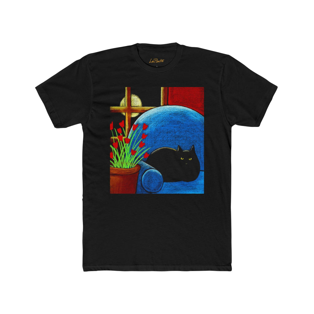 Carole LaRoche Black Cat in Blue Chair T-Shirt