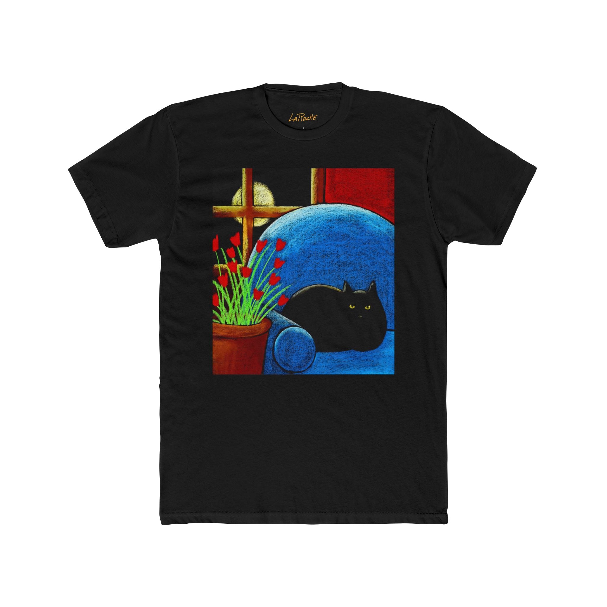 Carole LaRoche Black Cat in Blue Chair T-Shirt