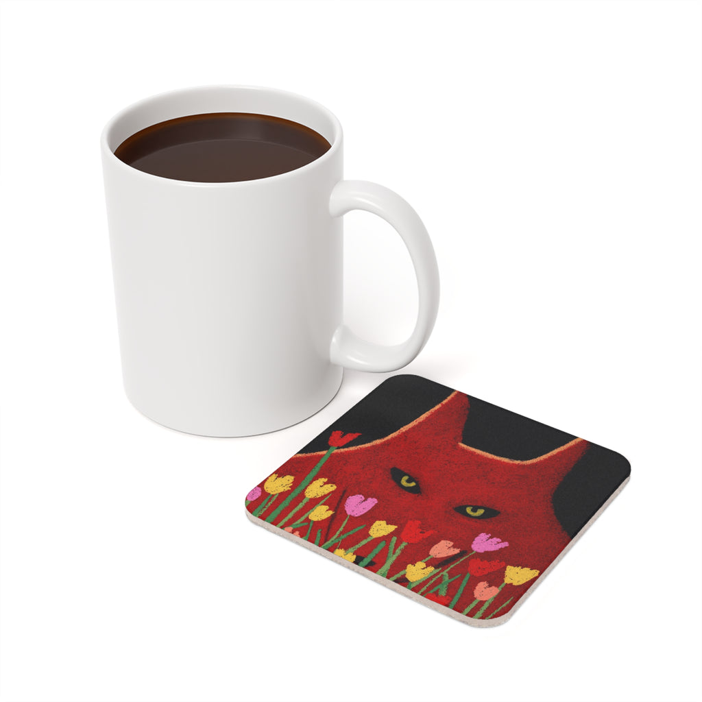 Single Red Wolf w/Flowers Coaster